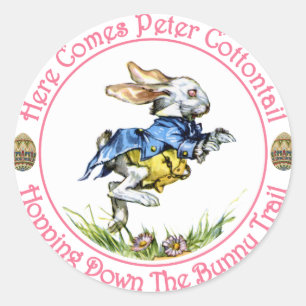 Pasen - Hier komt Peter Cottontail Ronde Sticker