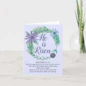 Pasen Hij is een Paarse Religieuze Matthew Verse Feestdagen Kaart (Voorkant)