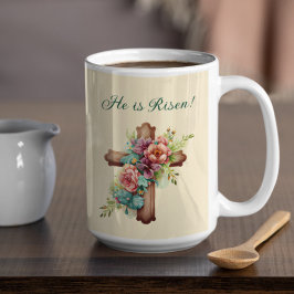 Pasen "Hij is gereisd" Floral Cross Koffiemok