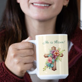 Pasen "Hij is gereisd" Floral Cross Koffiemok