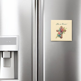 Pasen "Hij is gereisd" Floral Cross Magneet