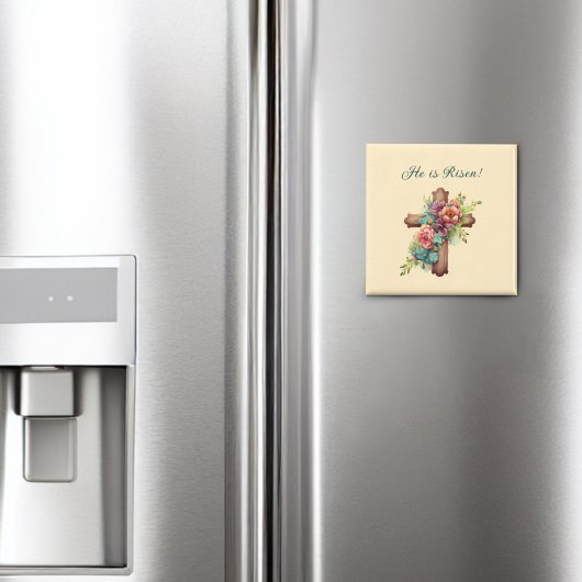 Pasen "Hij is gereisd" Floral Cross Magneet