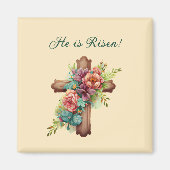 Pasen "Hij is gereisd" Floral Cross Magneet (Voorkant)