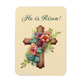 Pasen "Hij is gereisd" Floral Cross Magneet (Verticaal)