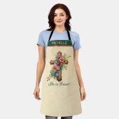 Pasen "Hij is gereisd" Floral Cross Schort (Gedragen)