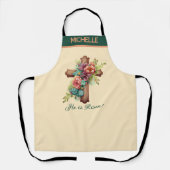 Pasen "Hij is gereisd" Floral Cross Schort (Voorkant)