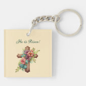 Pasen "Hij is gereisd" Floral Cross Sleutelhanger (Achterkant)