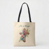 Pasen "Hij is gereisd" Floral Cross Tote Bag (Voorkant)