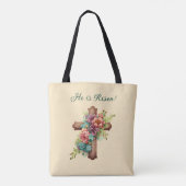 Pasen "Hij is gereisd" Floral Cross Tote Bag (Achterkant)