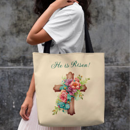 Pasen "Hij is gereisd" Floral Cross Tote Bag