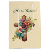 Pasen "Hij is gerezen" met aanpasbaar interieur Medium Cadeauzakje (Achterkant)