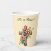 Pasen "Hij is gerezen" met aanpasbaar interieur Papieren Bekers (Achterkant)