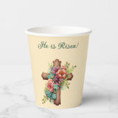 Pasen "Hij is gerezen" met aanpasbaar interieur Papieren Bekers (Voorkant)