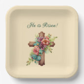 Pasen "Hij is gerezen" met aanpasbaar interieur Papieren Bordje (Voorkant)