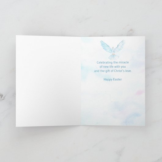 Pasen Hij Is Opgestaan met Kruis en Duif Kaart (Binnen)