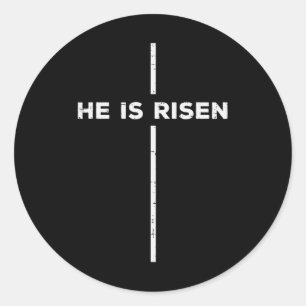 Pasen Hij Is Opgewekt Kruis Jezus Religieuze Manne Ronde Sticker