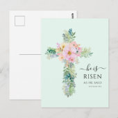 Pasen Hij is Risen Greenery Waterverf Cross Briefkaart (Voorkant / Achterkant)