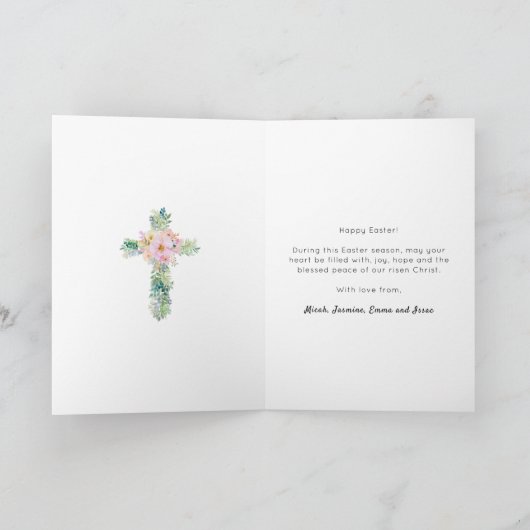 Pasen Hij is Risen Greenery Waterverf Cross Feestdagen Kaart (Binnen)