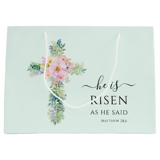 Pasen Hij is Risen Greenery Waterverf Cross Groot Cadeauzakje (Voorkant)