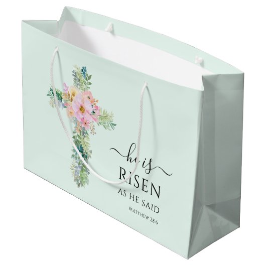 Pasen Hij is Risen Greenery Waterverf Cross Groot Cadeauzakje (Achterkant Gekanteld)