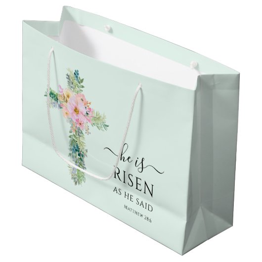 Pasen Hij is Risen Greenery Waterverf Cross Groot Cadeauzakje (Voorkant Gekanteld)