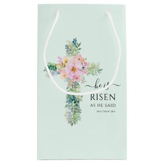 Pasen Hij is Risen Greenery Waterverf Cross Klein Cadeauzakje (Achterkant)