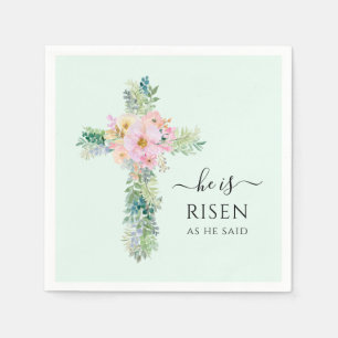 Pasen Hij is Risen Mint Green Waterverf Cross Servet