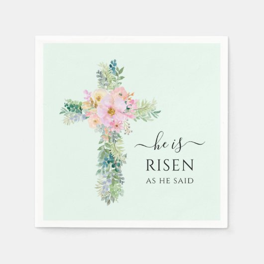 Pasen Hij is Risen Mint Green Waterverf Cross Servet (Voorkant)