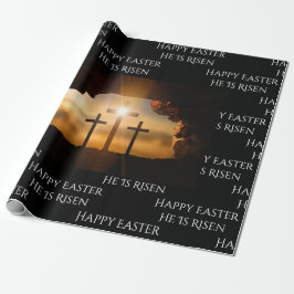 Pasen Hij is Risen _three kruisen Cadeaupapier