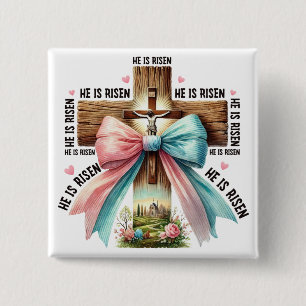 Pasen Hij is verrezen Jezus Christus Verrijzenis Vierkante Button 5,1 Cm