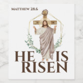 Pasen Hij is verrezen Jezus houten kruis bijbel Wijn Etiket (Enkel label)