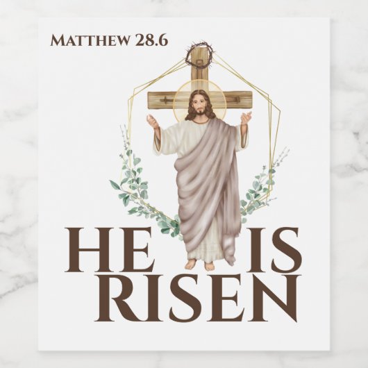 Pasen Hij is verrezen Jezus houten kruis bijbel Wijn Etiket (Enkel label)