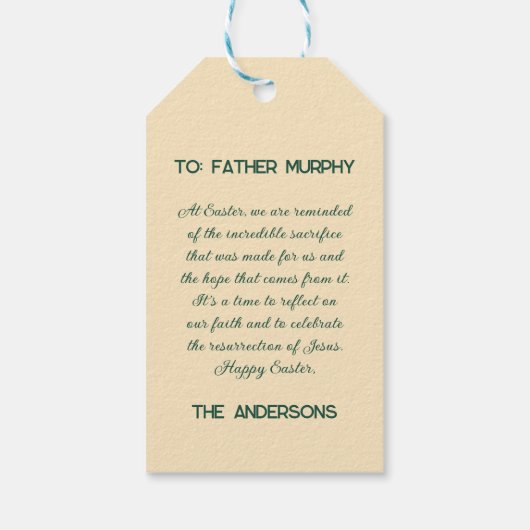 Pasen "Hij is verrezen" met aanpasbare tekst Cadeaulabel (Achterkant)