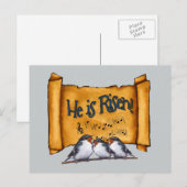 Pasen: Hij is verrezen! Oude Scroll, Zingende Voge Feestdagenkaart (Voorkant / Achterkant)