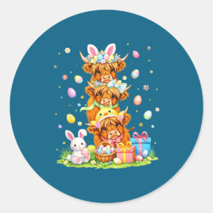 Pasen hoogland koeien coquette strik konijn eieren ronde sticker