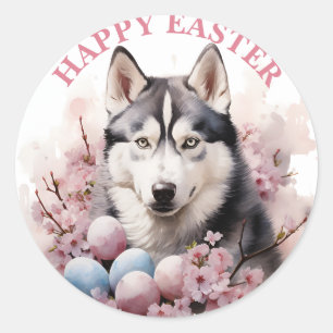 Pasen Husky Chocolade Eieren en Bloemen - Ronde Sticker