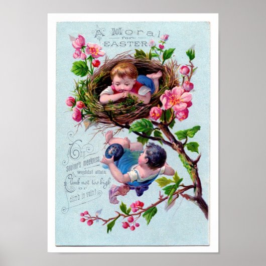  Pasen Illustratie in blauw Poster (Voorkant)