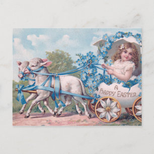  Pasen Illustratie met meisje en lammeren Briefkaart
