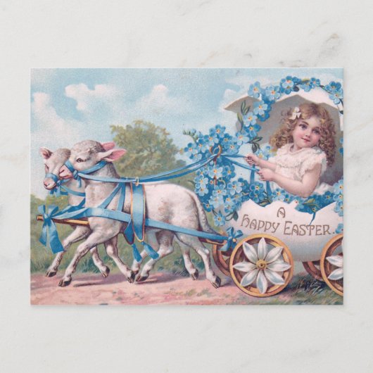 Pasen Illustratie met meisje en lammeren Briefkaart (Voorkant)