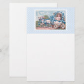  Pasen Illustratie met meisje en lammeren Briefpapier (Voorkant / Achterkant)