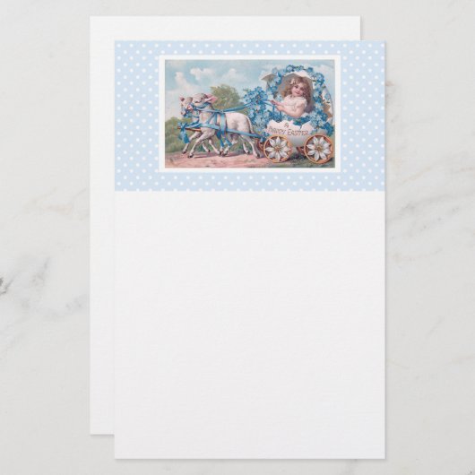  Pasen Illustratie met meisje en lammeren Briefpapier (Voorkant / Achterkant)