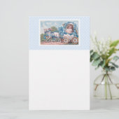  Pasen Illustratie met meisje en lammeren Briefpapier (Staand voorkant)