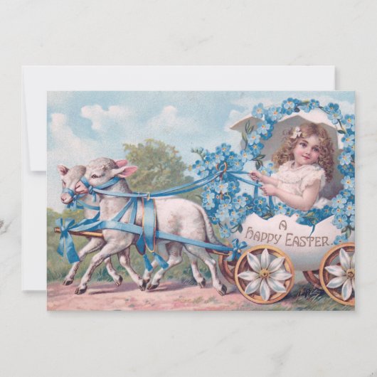  Pasen Illustratie met meisje en lammeren Feestdagenkaart (Voorkant)