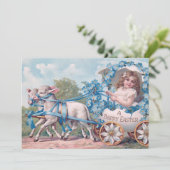  Pasen Illustratie met meisje en lammeren Feestdagenkaart (Staand voorkant)