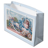  Pasen Illustratie met meisje en lammeren Groot Cadeauzakje (Achterkant Gekanteld)