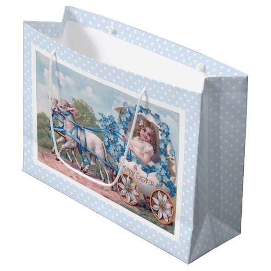  Pasen Illustratie met meisje en lammeren Groot Cadeauzakje (Voorkant Gekanteld)