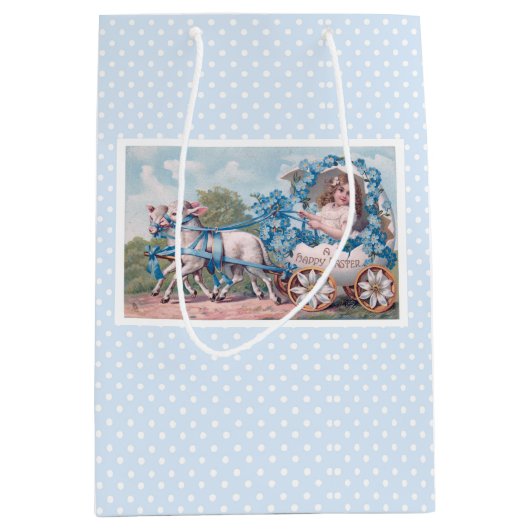  Pasen Illustratie met meisje en lammeren Medium Cadeauzakje (Voorkant)