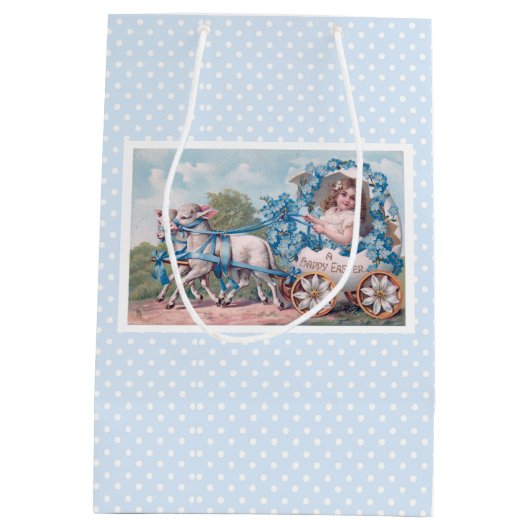  Pasen Illustratie met meisje en lammeren Medium Cadeauzakje (Achterkant)