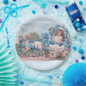  Pasen Illustratie met meisje en lammeren Papieren Bordje (Feest)