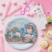  Pasen Illustratie met meisje en lammeren Papieren Bordje (Feest)